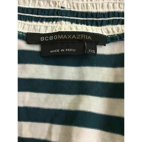 Bcbg maxazria Womens Teal Blue Green White striped Short Sleeve V Neck Top Xxs - Picture 5 of 7